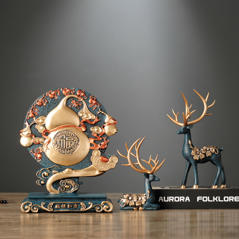新中式鹿摆件装饰品客厅电视柜酒柜摆设葫芦创意工艺品办公室桌面