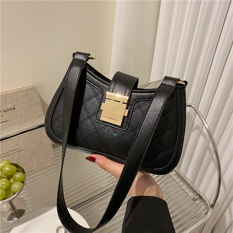 Women's Bag New 2022 Korean Style Single Shoulder Underarm Bag Fashion Simple Embroidery Threads in Contrast Colors Rhombus Baguette Bag