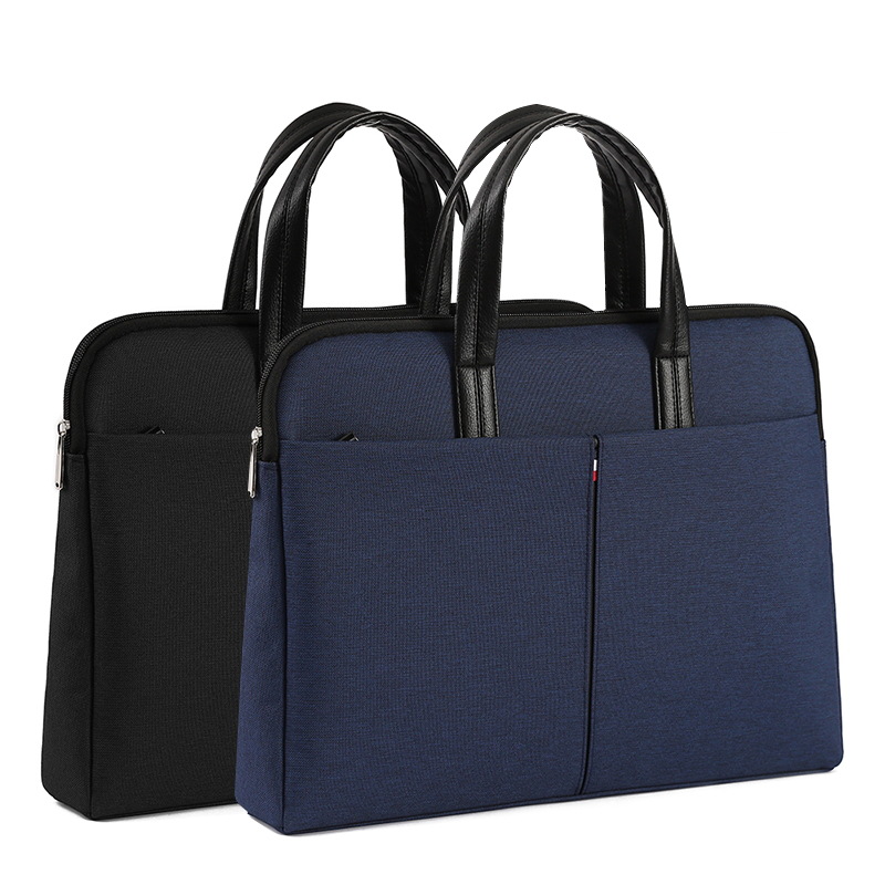 New Solid Color Conference Bag Business Briefcase Men‘s Simple Casual Laptop Bag Zipper File Commuter Bag