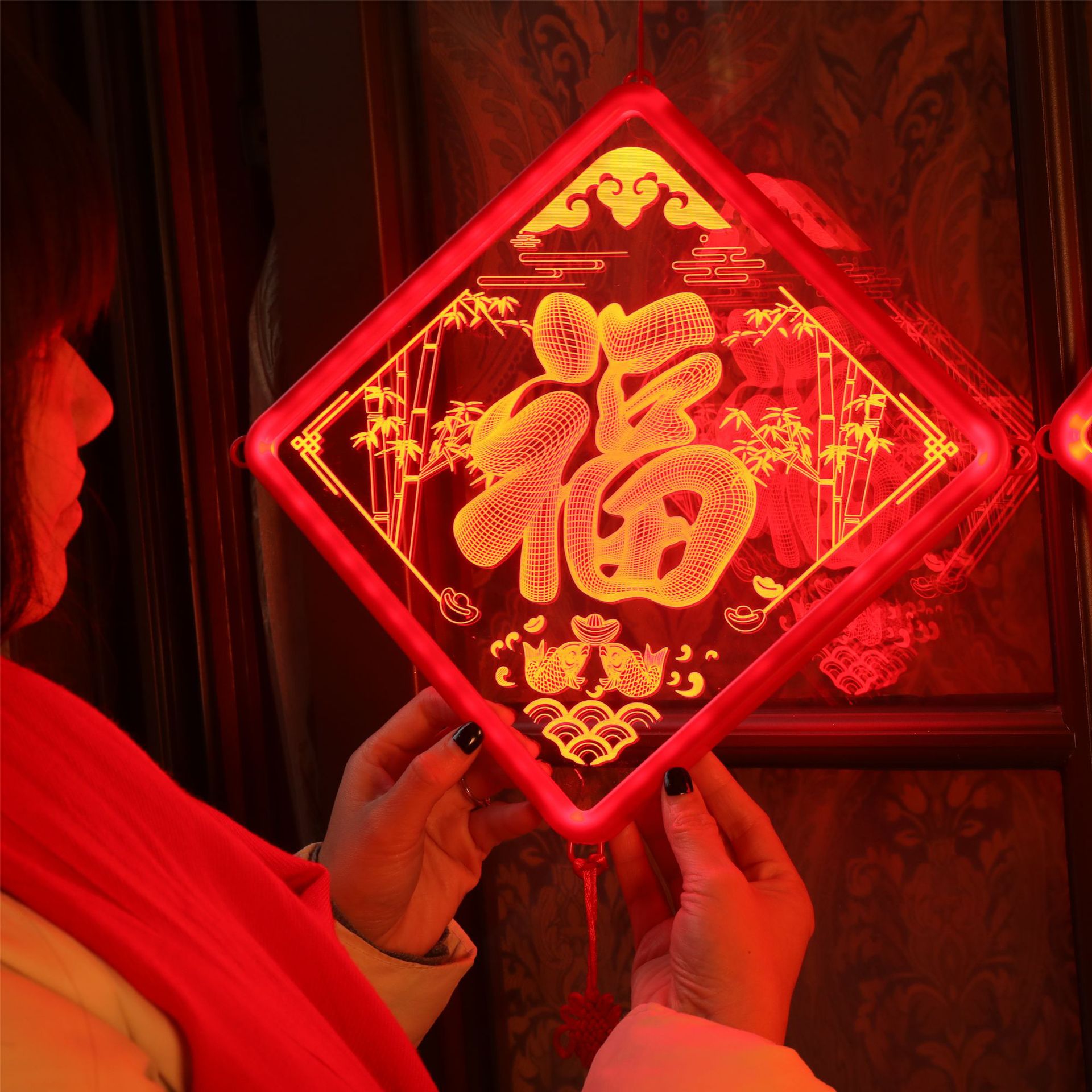 新年led造型灯福字中国结 房间装饰吸盘灯 春节过年家用彩灯批发