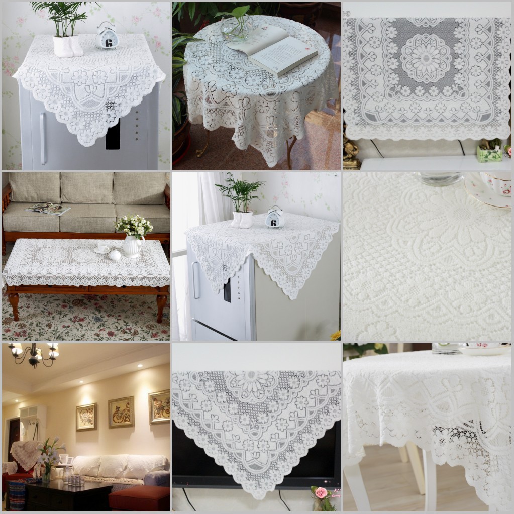 素色餐桌布茶几布圆桌布餐台布多用盖巾防尘罩布艺蕾丝冰箱电视罩