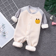 秋冬款婴儿连体衣0到6个月宝宝哈衣加绒加厚爬服幼儿保暖衣服