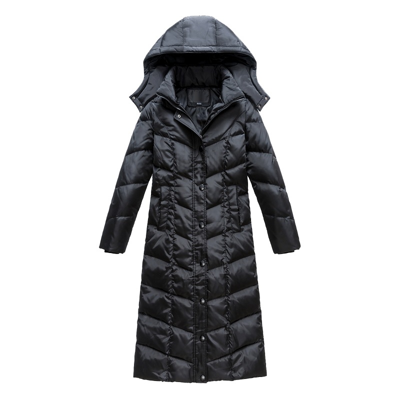 新款加长款羽绒服女超长过膝加厚大码外套时尚修身白鸭绒冬装大衣