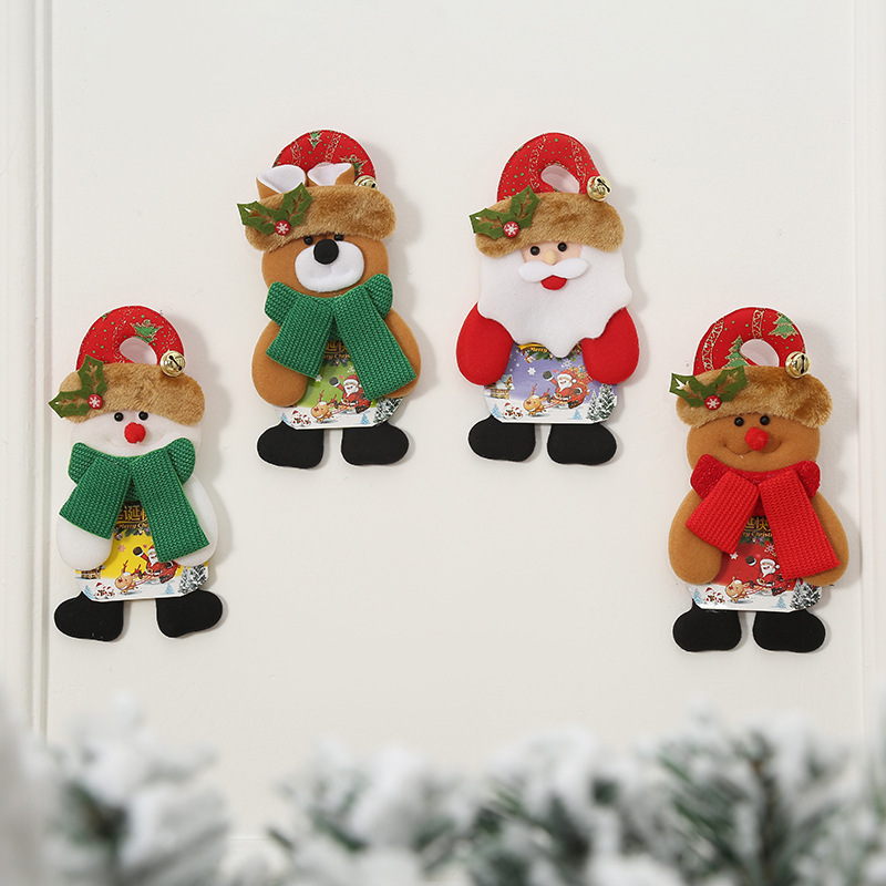 新款圣诞节门挂小挂件圣诞双铃卡通头老人挂饰吊件圣诞树装饰礼物