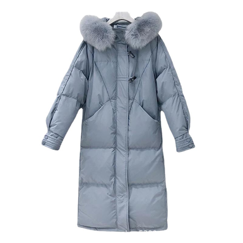 2024 New down Jacket Women's Mid-Length below the Knee Korean Style Loose Thick White Duck down Winter Clothing Coat Supply Wholesale