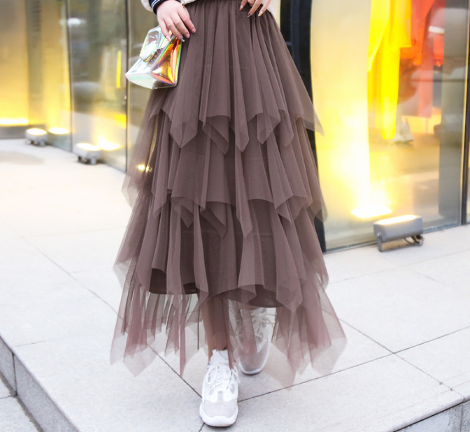 网纱裙仙女裙子半身裙蛋糕裙a字裙不规则长裙中长款高腰显瘦夏季