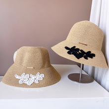 日本ca4款蕾丝花朵渔夫帽子女夏季防晒草帽海边度假沙滩帽潮盆帽