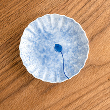 厂家手绘蓝莲花茶杯垫高档单个功夫茶具配件陶瓷个人喝茶茶托底座