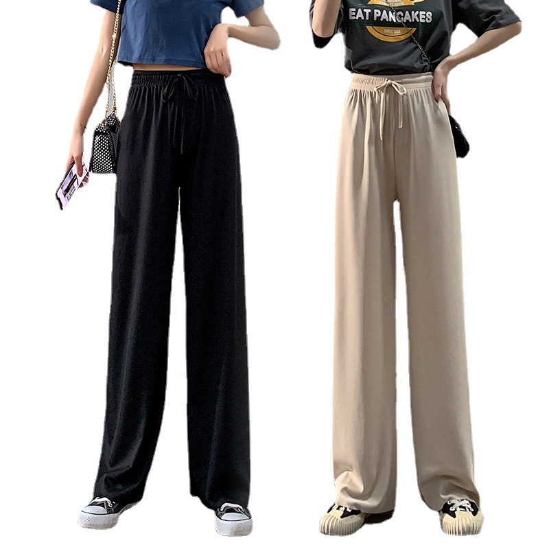 Ice Silk Wide-Leg Pants Women's Summer Thin 2024 New High Waist Drooping Slimming and Straight Loose Mopping Casual Pants Women Clothes