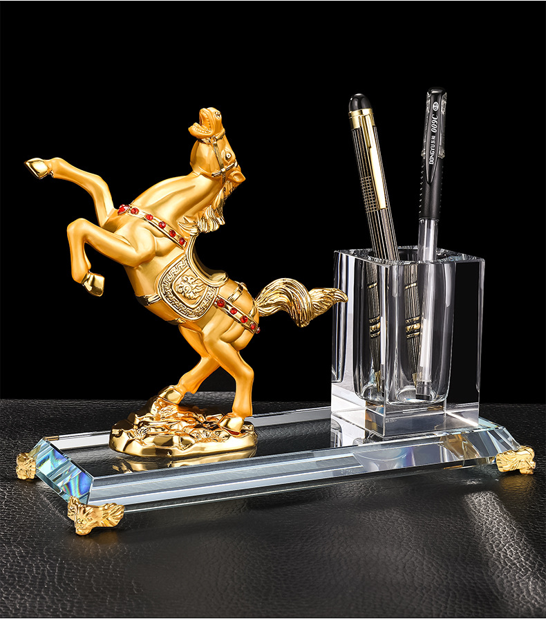 水晶笔筒办公室摆件创意金属纪念礼品商务送领导礼物刻字logo