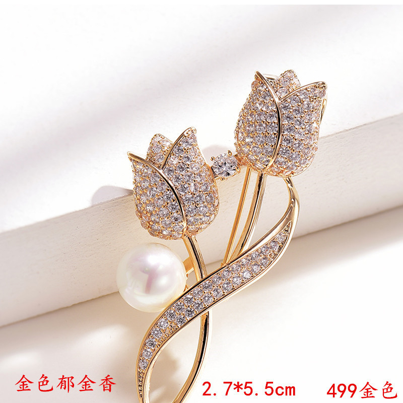 New Arrival Brooch Tulip Flower Pin Anti-Exposure Suit Corsage Collar Brooch Electroplating Korean Style Jewelry Wholesale