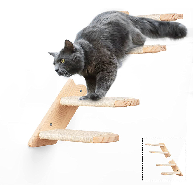Cat Solid Wood Wall Hanging Decoration-Type Climbing Ladder Sisal Rubber Wood Springboard Stairs Cat Toy Multi-Layer Cat Climber Cat Stairs