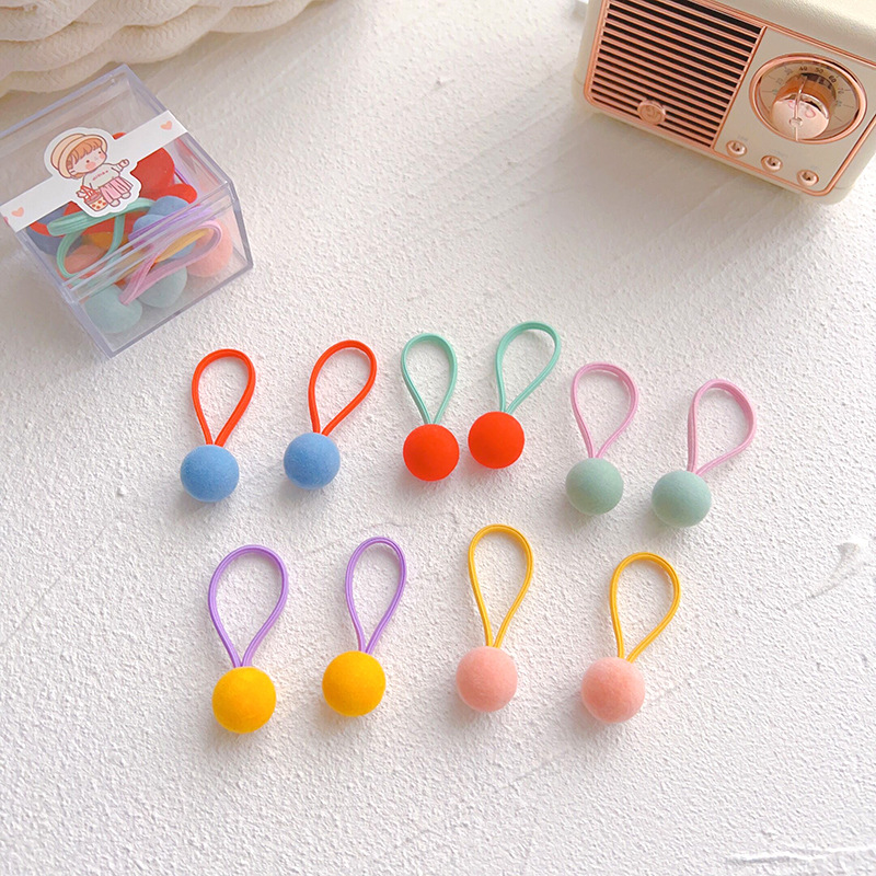 10 PCs Girl Children Flocking Love Hair Band Cute Girl Cartoon Headband Baby Hair Rope Rubber Band