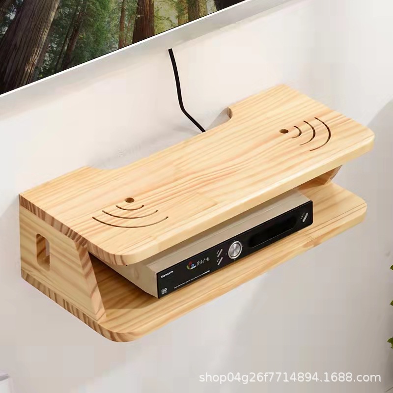木制收纳架wifi路由器投影仪收纳置物架电视墙上机顶盒木质置物架