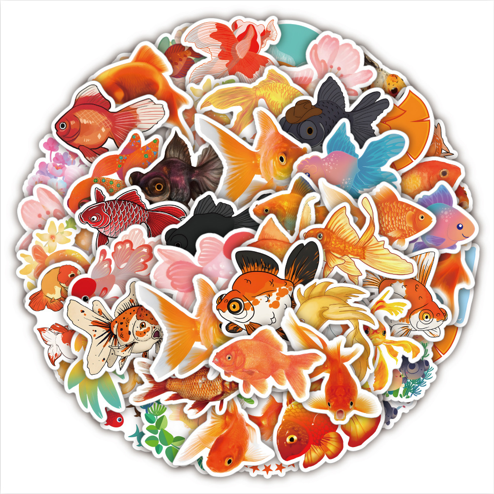 50张卡通动物小动物金鱼涂鸦贴纸 行李箱头盔书本保温杯贴纸批发