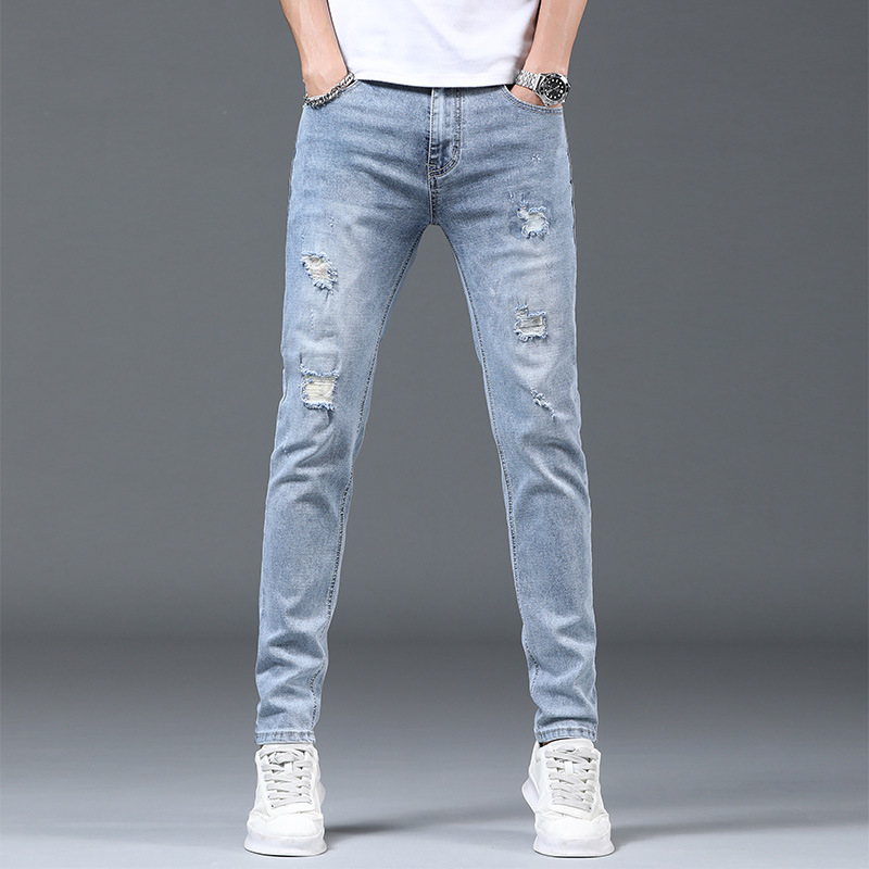 High Quality Jeans Men 2023 Spring and Autumn Fashion Brand Stretch Slim Fit Ripped Ankle-Tied Pants Men Casual Long Pants