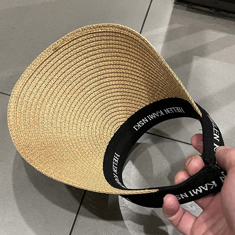 Sun Hat Summer Straw Knitted Peaked Cap Topless Hat Women's Beach Casual Sun-Proof Sun-Proof Non-Top Breathable Hairband Hat Straw Hat