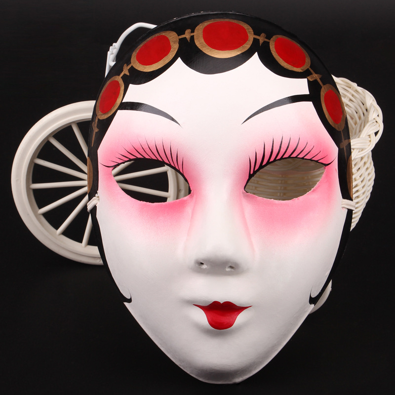 儿童diy手工绘画白色纸浆面具风京剧脸谱面具小生花旦面具