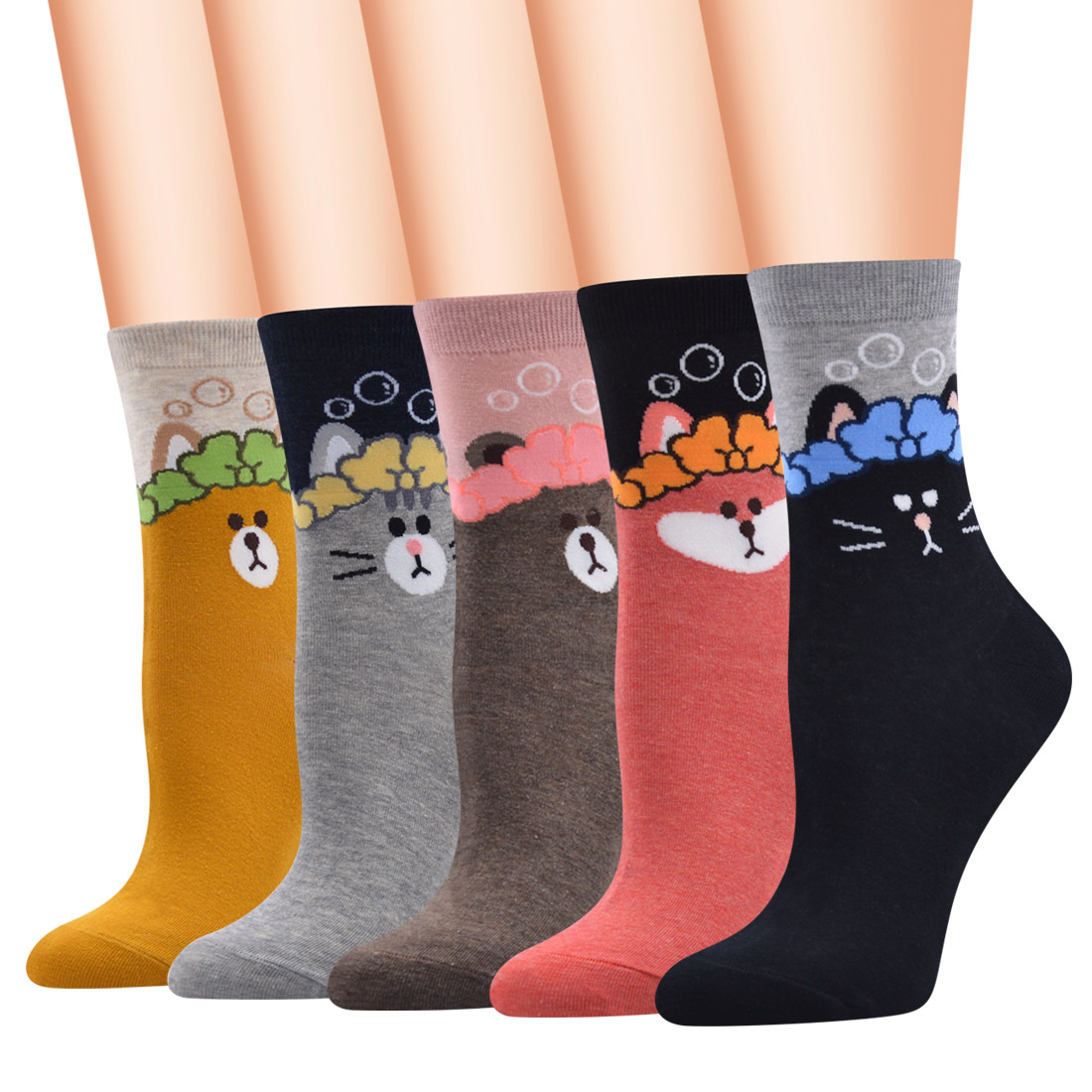 新款卡通袜子动物图案女袜子中筒袜子女袜跨境亚马逊速卖通外贸款
