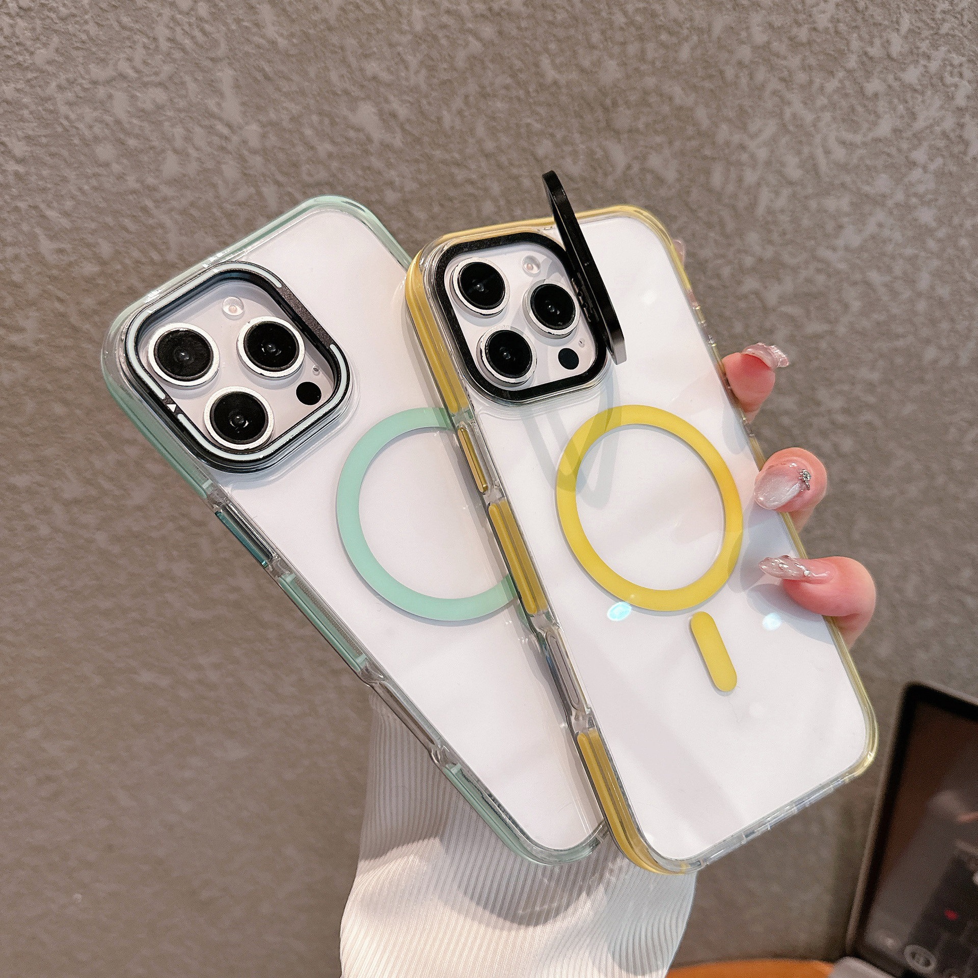 镜头支架款手机壳适用苹果16ProMax外壳iPhone15plus防滑强磁吸14