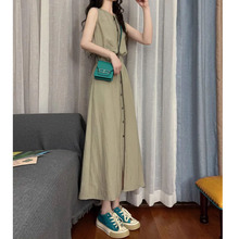 韩版收腰无袖后背镂空裙子夏季2024新款高级感小个子衬衫连衣裙女
