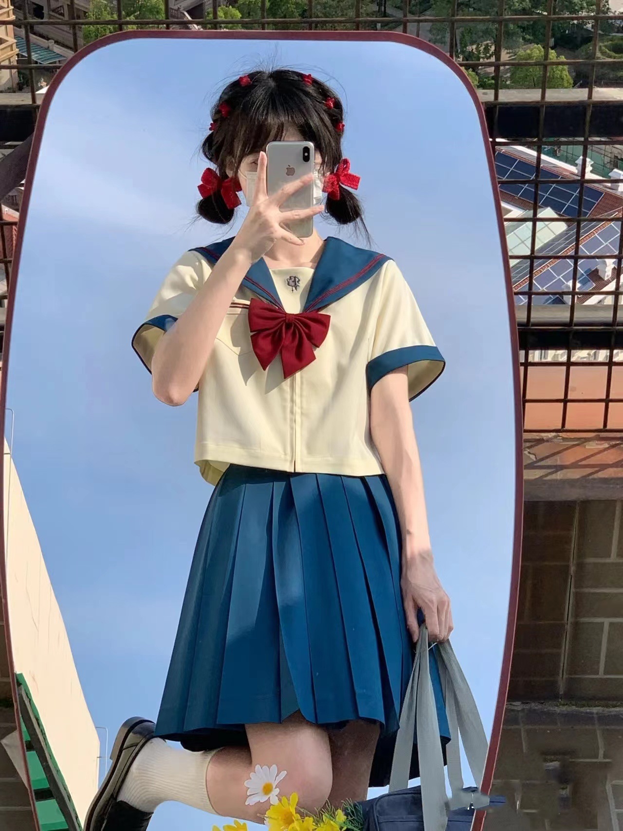 温柔盐系穿搭夏季漫画感异色日系学院风jk制服套装百褶裙两件套女