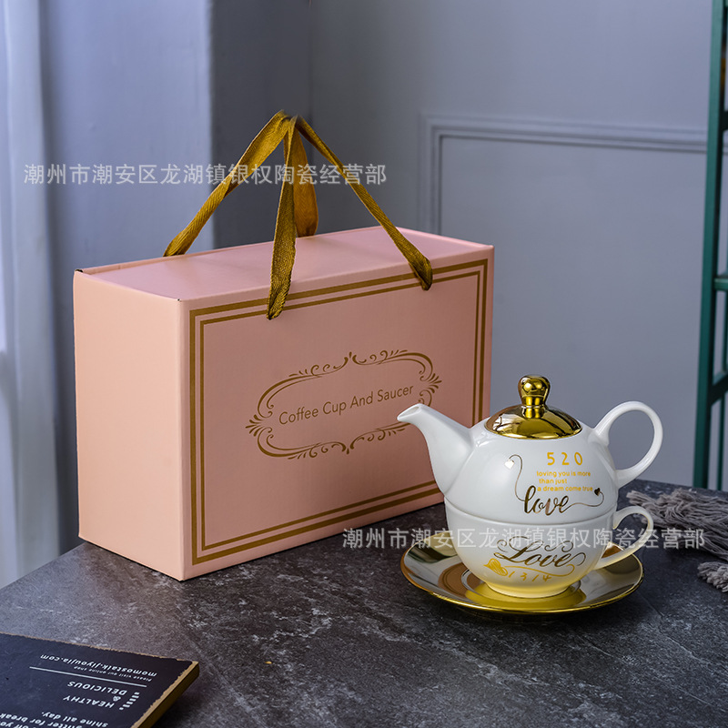European-Style Coffee Shop Home Living Room Office Afternoon Tea Coffee Set Golden Edge Mother and Child Pot Tea Set