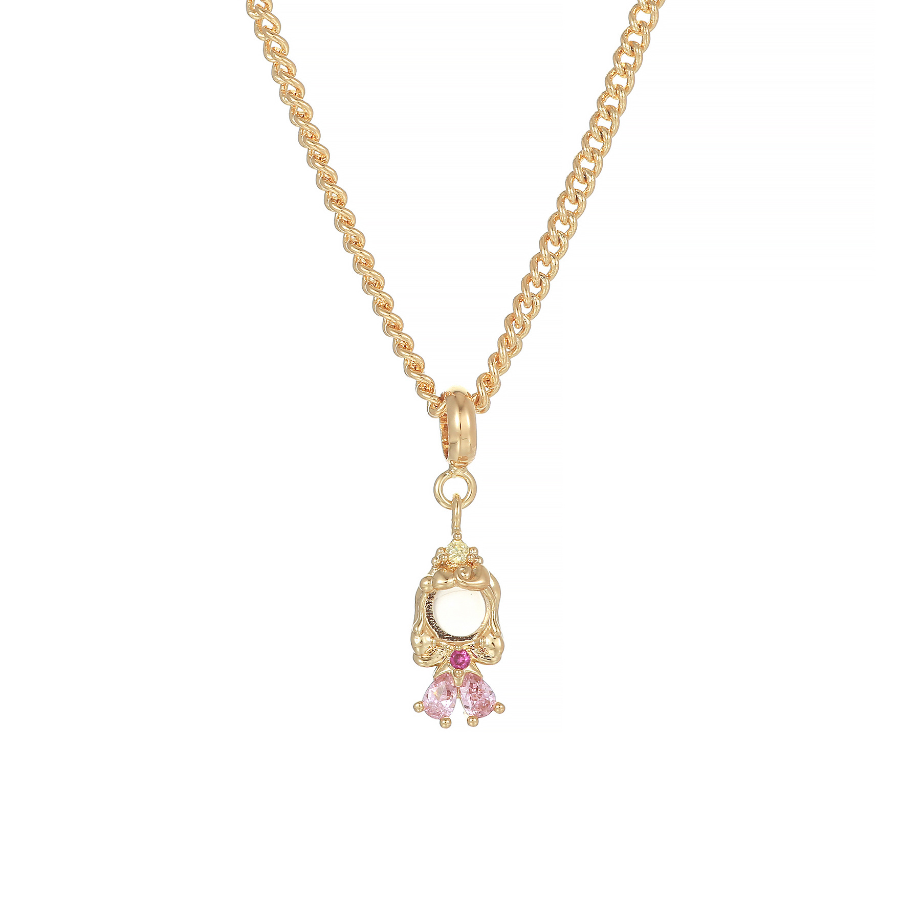 New European and American Color Zircon Cartoon Princess Necklace Fashion Mermaid Pendant Real Gold Color Preservation Clavicle Chain Wholesale