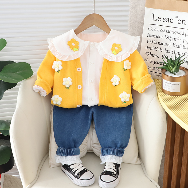 0-3岁女童秋装2024新款儿童韩版洋气套装时尚2婴儿春秋长袖三件套