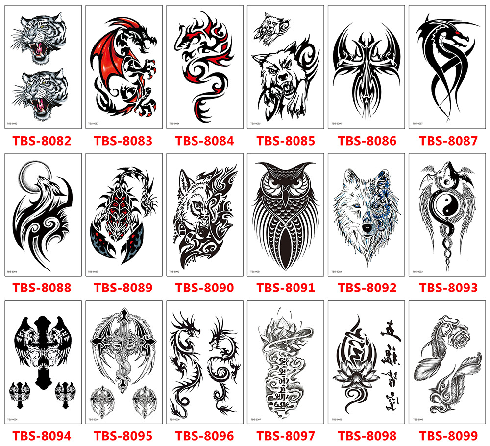 黑色图腾纹身贴 刺青狼头一次性花臂纹身贴纸 欧美定制批发tattoo