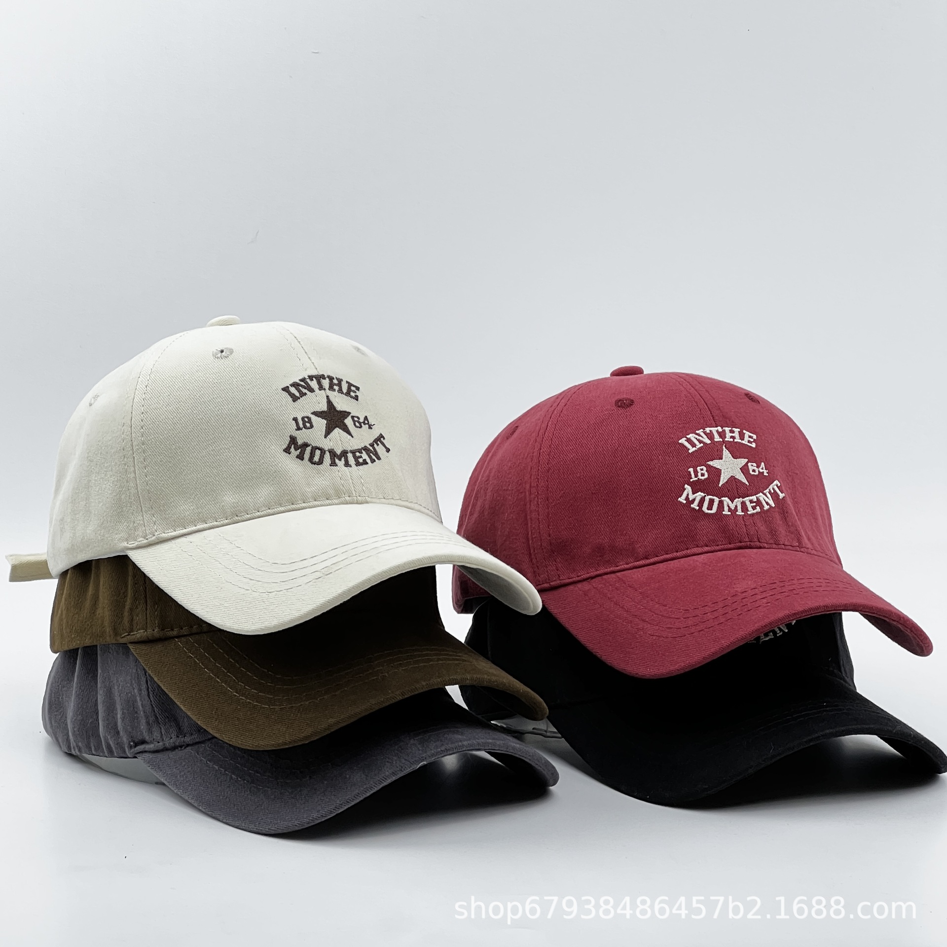 五角星字母刺绣硬顶棒球帽女四季防晒遮阳百搭休闲帽子学生鸭舌帽