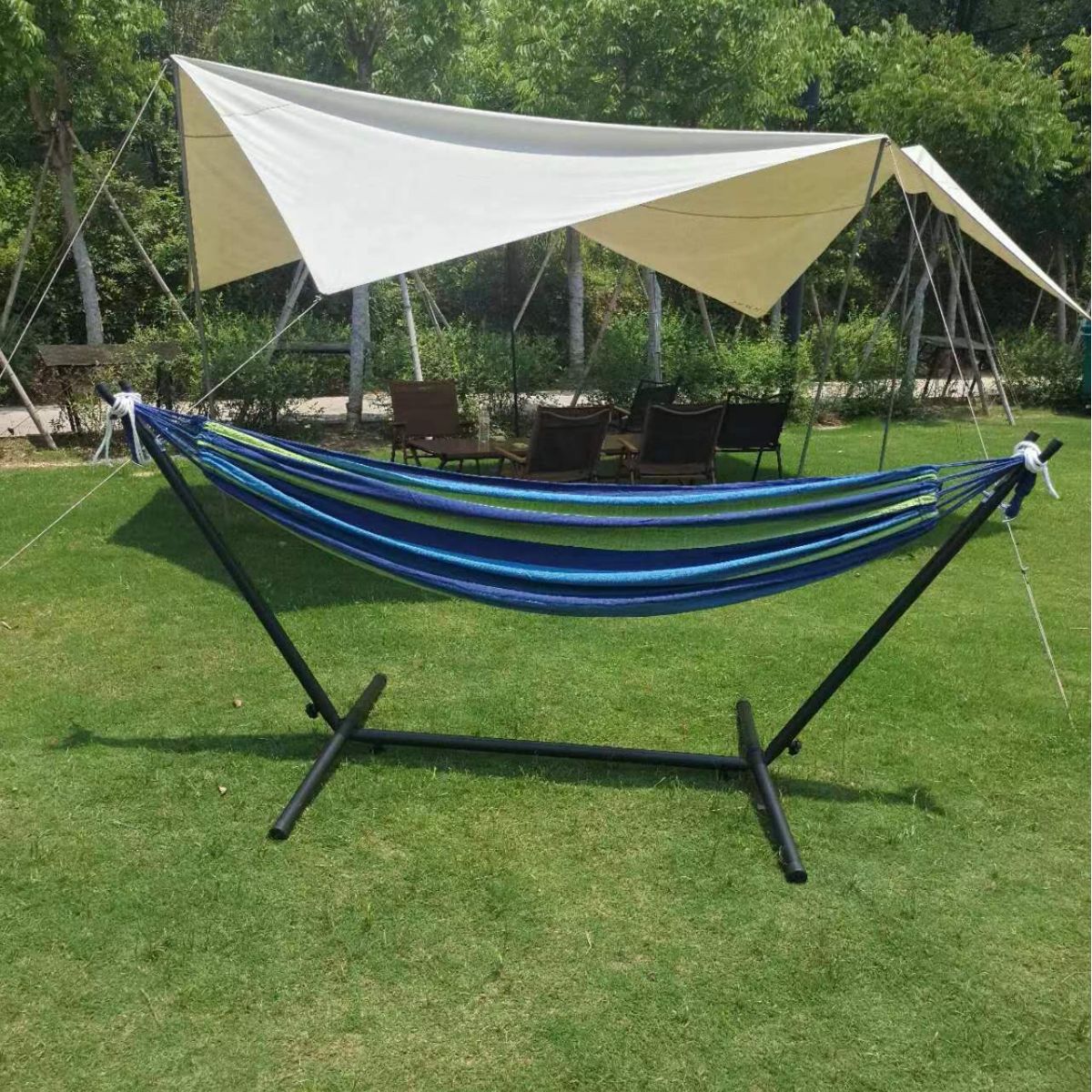 户外露营双人吊床可组装拆卸防侧翻帆布铁架子室内家用吊床支架