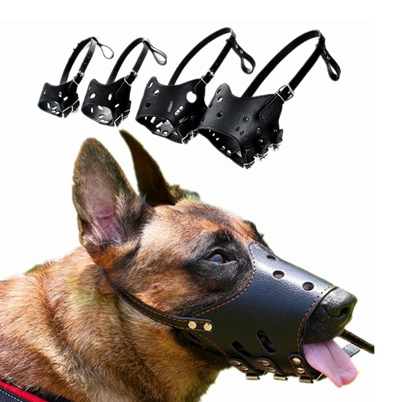 户外遛狗防咬狗嘴套 皮质透气不勒止吠器 防误食狗狗嘴罩可调节