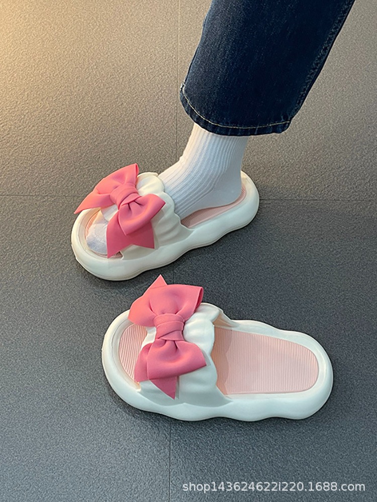 Milk Huhuhu Drooping Sandals for Women 2023 Spring and Summer New Thick Bottom for Outdoors Cute Bow Slippers