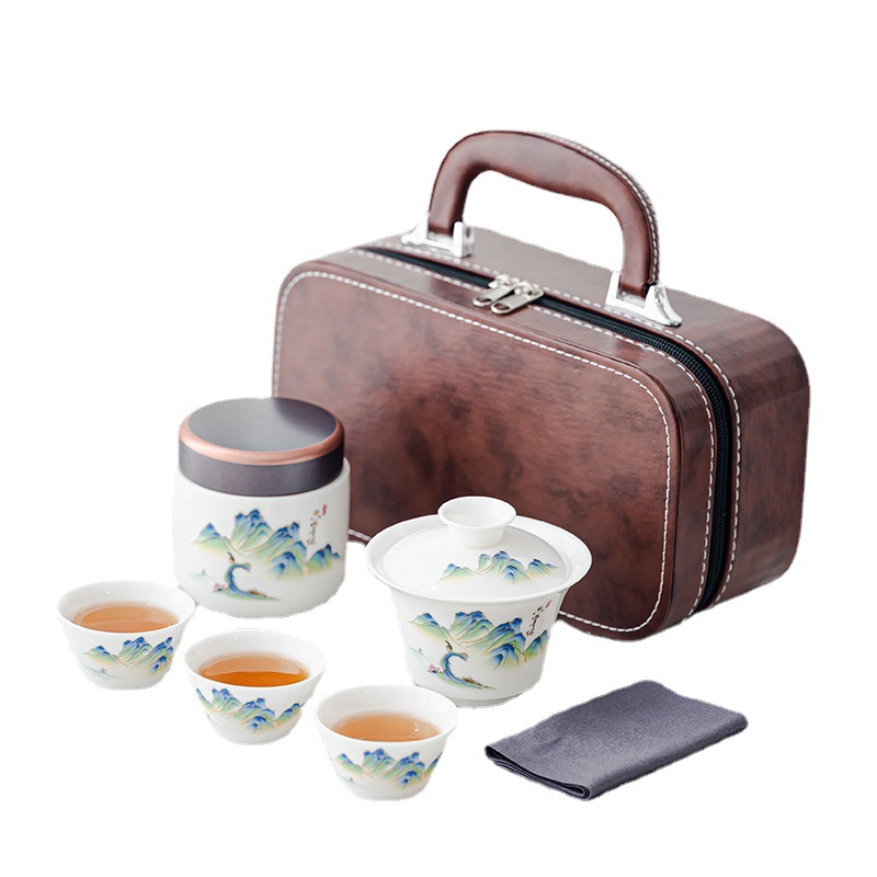 Travel Tea Set Cover Teacup Outdoor Kung Fu Tea Set Mini Set Portable Quick Cup White Jade White Porcelain Gift