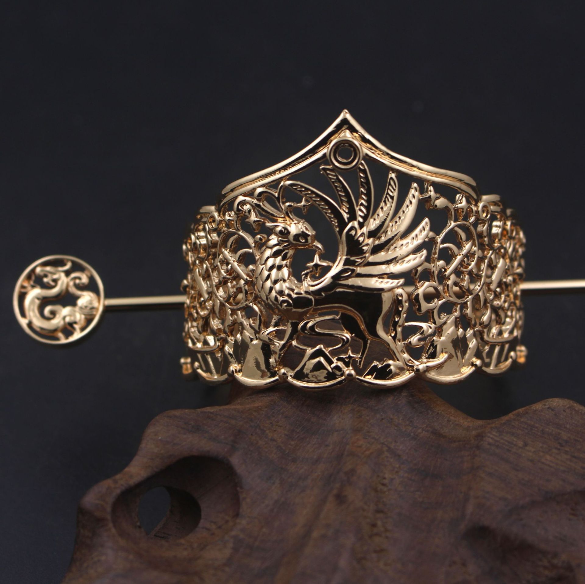 古风铸铜凤凰发冠 男士头冠古装影视道具diy材料配件60*45mm