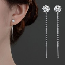 简约日常小巧圆形锆石耳线女夏银针设计感轻奢流苏长款个性耳环