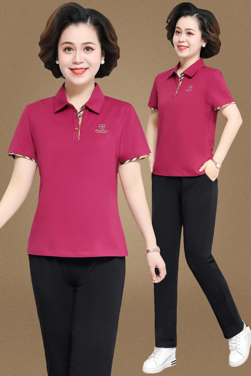 夏天棉短袖t恤中老年妈妈夏装运动服套装女薄中年休闲套装运动装