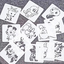 十二生肖漏字绘画模板小动物喷涂绘画镂空模板pet卡通辅助模板