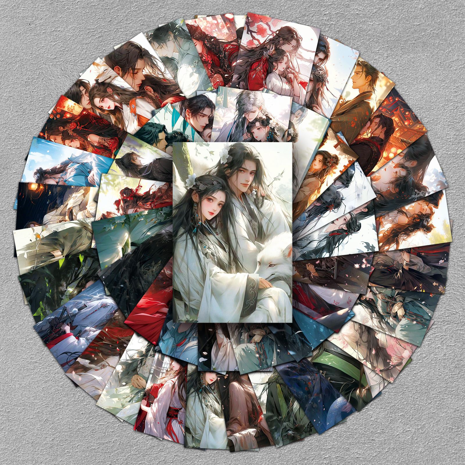 50张国潮古风情侣中国风卡通人物复古装饰防水笔记本咕卡滴胶贴纸