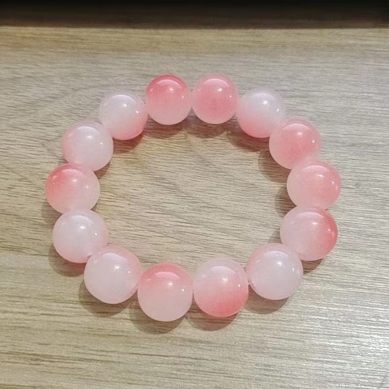 Xiaohongshu Bracelet Pliable Temperament Gradient Color Pink Peach Beads Bracelet Student Hand Toy round Beads Gift for Bestie