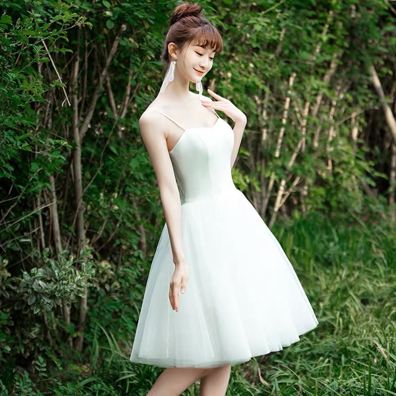 新款影楼短裙婚纱轻纱旅拍摄影主题服装拍照写真闺蜜团伴娘礼服女