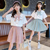 girl jk uniform suit Little Girl College wind 2022 Summer wear new pattern children Bouffancy skirt shirt Two piece set