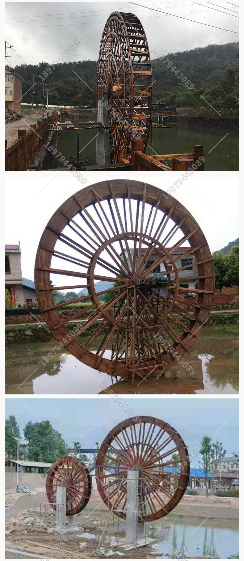 仿古水车碳化木水轮电机脚踏木质灌溉水车户外景观工程观光孔明车