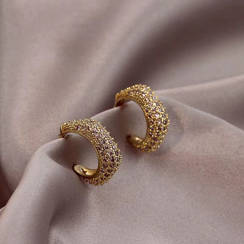 Full Diamond C- Type Eardrop Earring Women's Korean-Style Simple All-Match Temperamental Stud Earrings Earrings