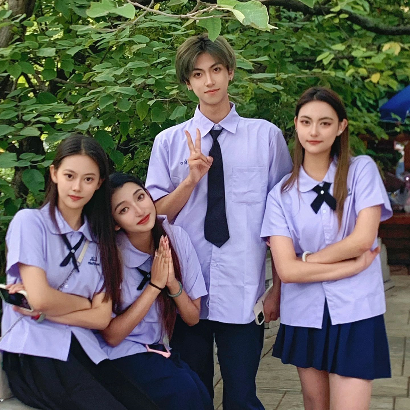 泰国校服泰式衬衫jk衬衫学院风初高中小学演出服毕业季班服套装