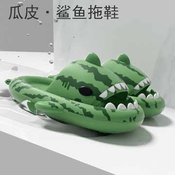 跨境鲨鱼情侣凉拖鞋男士eva踩屎感居家厚底外穿拖鞋ins潮流拖鞋女