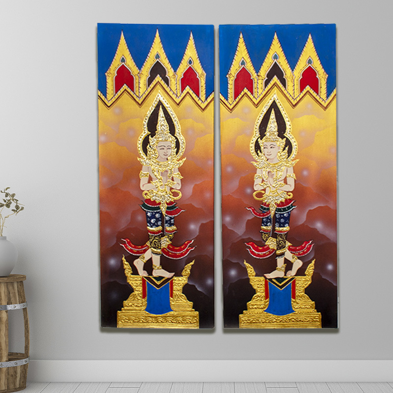 泰国东南亚建筑人物壁画泰式spa按摩店客厅背景墙玄关艺术装饰画