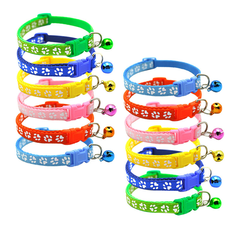 Pet Supplies Safety Buckle Cat Collar Pet Collar Dog Bell Classic Footprints Dogs and Cats Factory Direct Sales