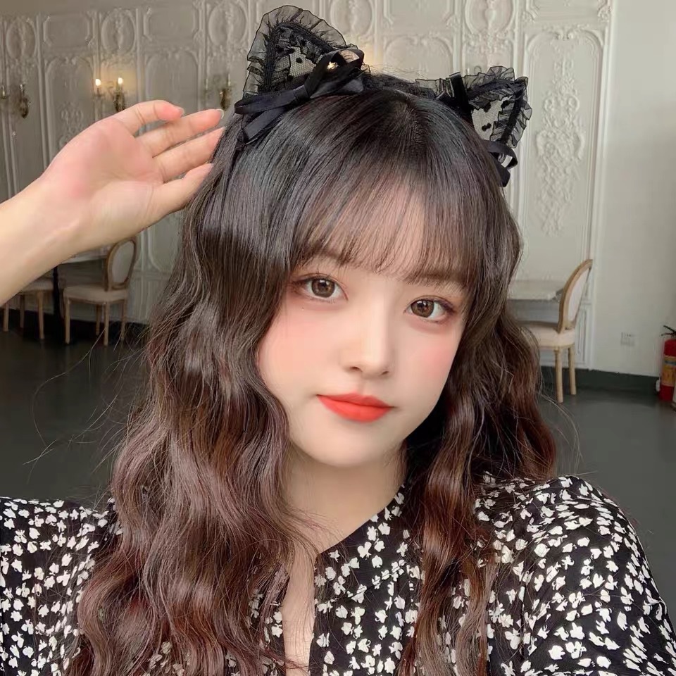 韩国猫咪头箍女洗脸发卡可爱蕾丝猫耳朵发箍网红cos拍照直播头饰